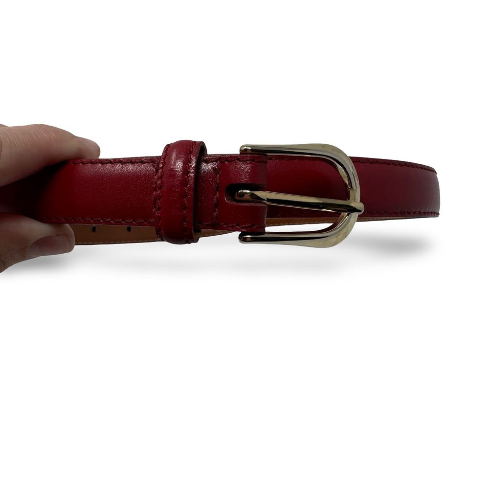 Women's Large Red Leather Belt 1" Width Gold Buckle Thin VTG 39" Length Genuine